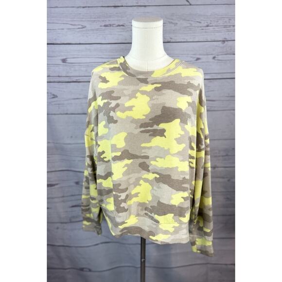 Camo Sweaters - Peyton Jensen Camo Sweatshirt Womens Large Neon Yellow Gray Pullover NWT